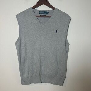 Polo Ralph Lauren Sweater Vest Mens Large Gray 100% Pima Cotton V-Neck Pony Logo